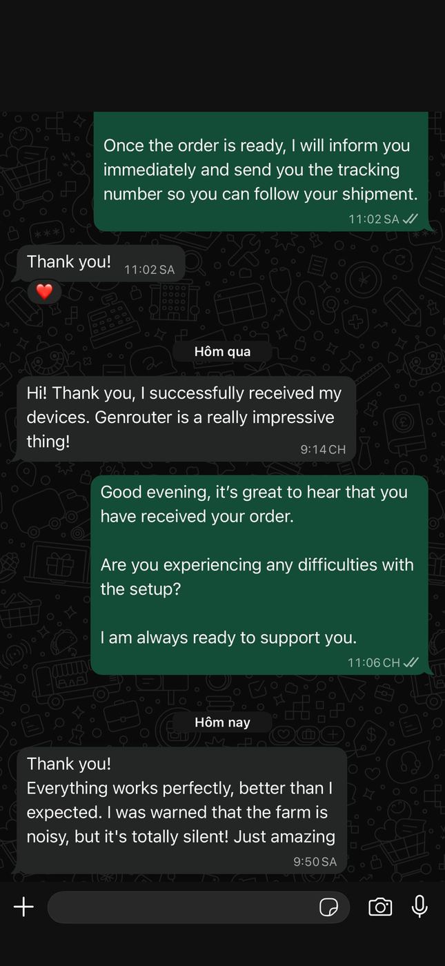 Customer feedback after receiving GenFarmer devices
